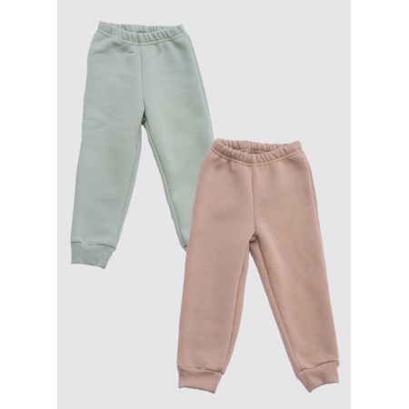 Комплект: Детские спортивные штаны джогеры утепленные 2 шт Бежевый/Оливковый